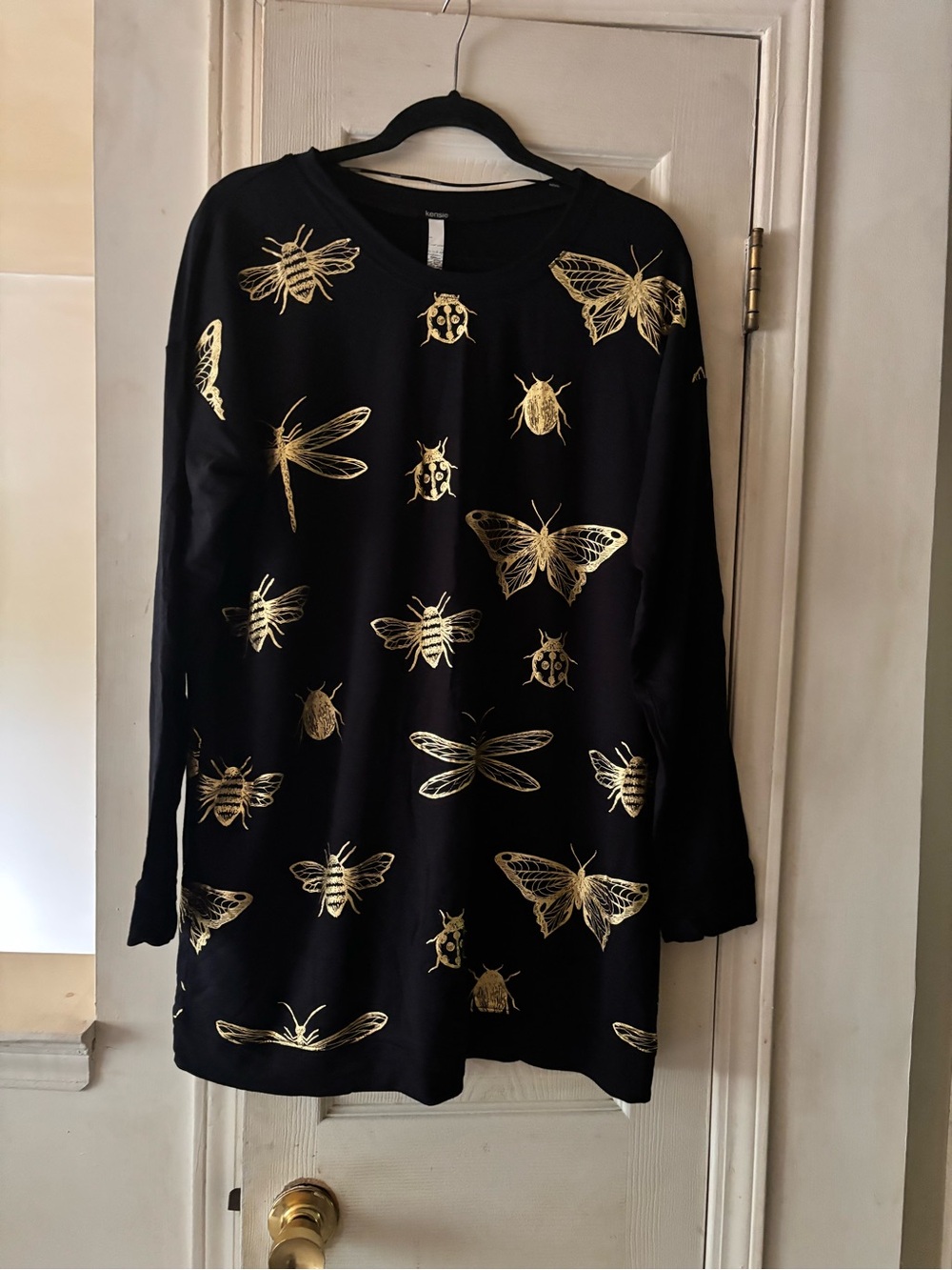 Kensie Black Tunic Dress with Gold Insect Prints